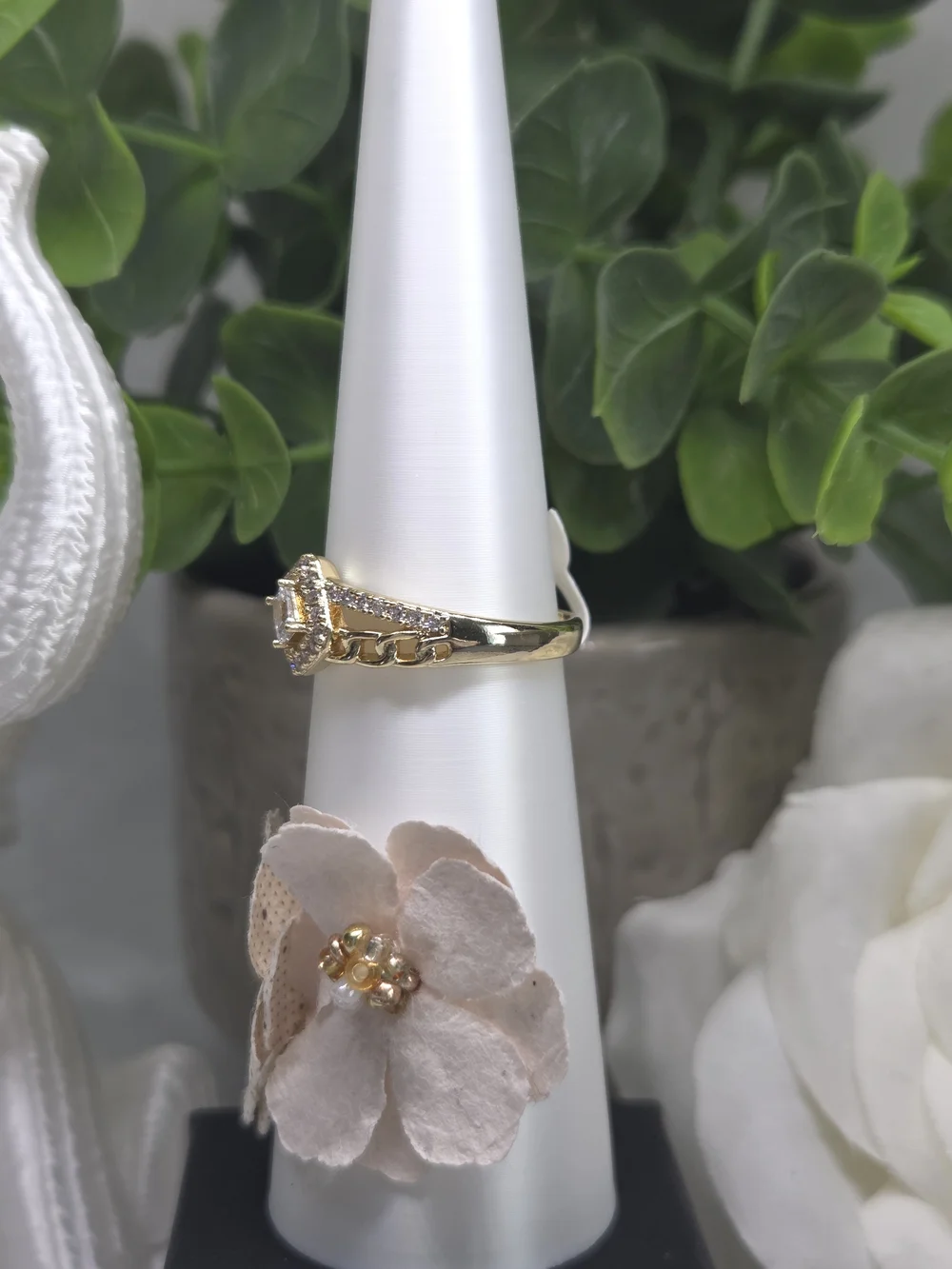 Gold-Tone Cubic Zirconia Square Halo Ring